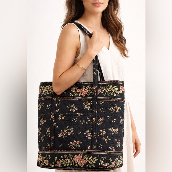 Handbags - “VeraBradley”-Inspired Floral Black Quilted Tote Bag UEC